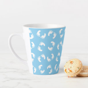 Caneca De Café Latte Pegadas de Bebê, Pé de Bebês, Passos, Azul, Menino
