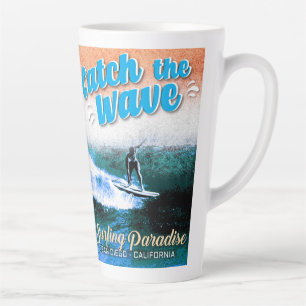 Caneca De Café Latte Pegue a onda - Paraíso surfador