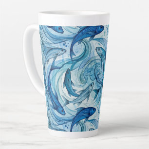 Caneca De Café Latte Peixe Azul Místico Fluindo Harmonia