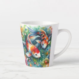 Caneca De Café Latte Peixe-Koi Colorido Aquarela Laranja
