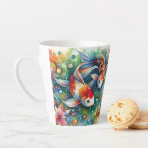 Caneca De Café Latte Peixe-Koi Colorido Aquarela Laranja