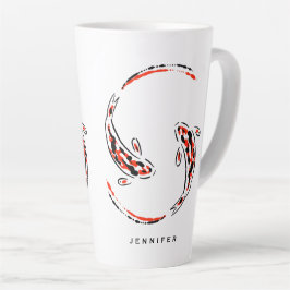 Caneca De Café Latte Peixe-Koi, preto e vermelho, artístico latino