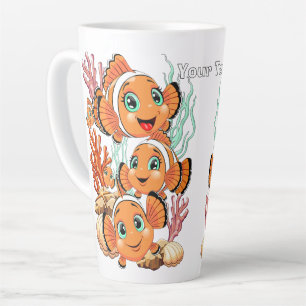 Caneca De Café Latte Peixe palhaço Desenho animado Fofo Família Subaquá