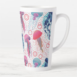 Caneca De Café Latte Peixes de gelatina coloridos