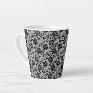 Caneca De Café Latte Peixes de Rosas de rendas pretas falsas - Moderno 