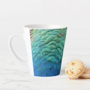 Caneca De Café Latte Penas de Pavão I Desenho Abstrato Colorido da Natu