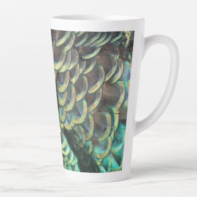 Caneca De Café Latte Penas de Peacock indonésias - Padrão Latte Mug (Direita)