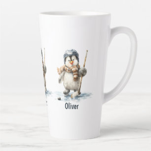 Caneca De Café Latte Penguim de Hockey de Inverno Personalizado para Cr
