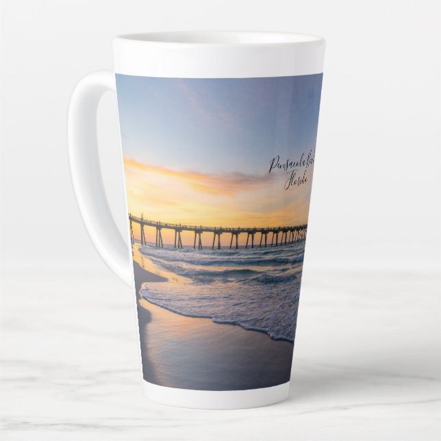 Caneca De Café Latte Pensacola Pier Shoreline Sunrise Lateira (Ângulo esquerdo)