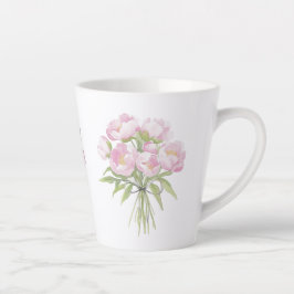 Caneca De Café Latte Peônias Cor-de-Rosa com Cerâmica de Laço