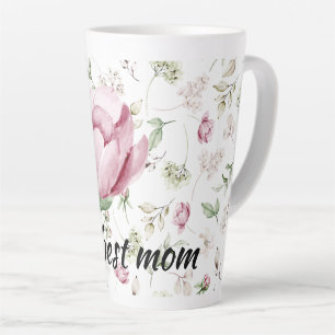 Caneca De Café Latte Peônias cor-de-rosa Melhor Mãe Lata