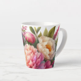Caneca De Café Latte Pêonias Cor-de-Rosa Pêonias Latte Floral