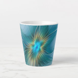 Caneca De Café Latte Pequena Bela Moderna Flor de Arte Fractal Azul Dou
