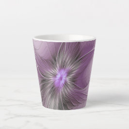 Caneca De Café Latte Pequena Beleza Moderno Cinza Mauve Arte Fractal Fl