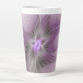 Caneca De Café Latte Pequena Beleza Moderno Cinza Mauve Arte Fractal Fl