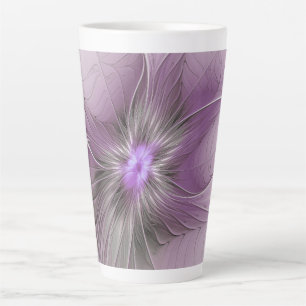 Caneca De Café Latte Pequena Beleza Moderno Cinza Mauve Arte Fractal Fl