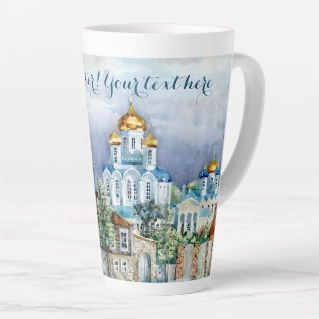 Caneca De Café Latte Pequena cidade provincial de Zadonsk aquarelle (Ângulo direito)