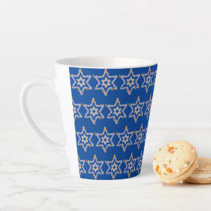 Caneca De Café Latte Pequeno Campo de Estrelas Judaicas em Fundo Azul