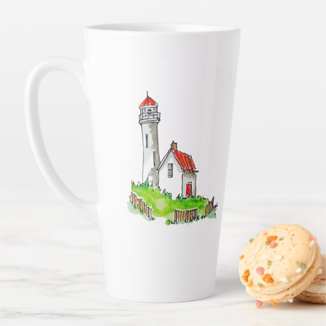 Caneca De Café Latte Pequeno Farol Aquarela (In Situ)