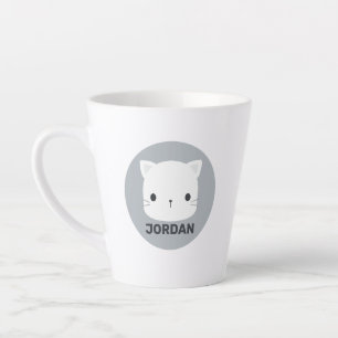 Caneca De Café Latte Pequeno Gato Bonito com Nome Personalizado