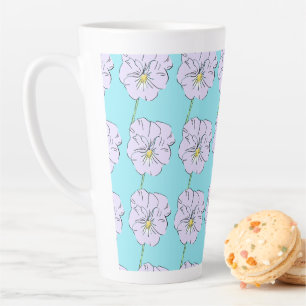 Caneca De Café Latte Pequeno padrão de flores brancas azul