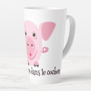 Caneca De Café Latte Pequeno porco rosa feliz e fofo