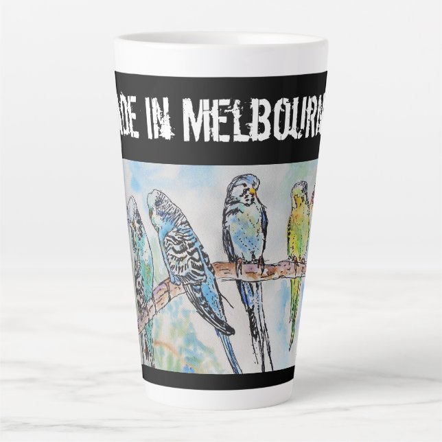 Caneca De Café Latte Periquito Australiano Passaro Feito Em Melbourne A (Frente)