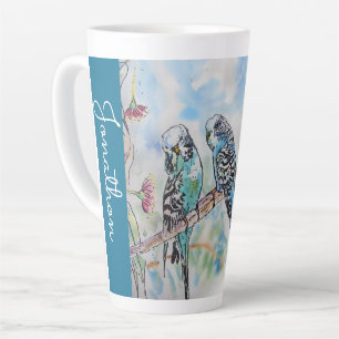 Caneca De Café Latte Periquito Azul Periquitos Papagaios Maridos Nome M