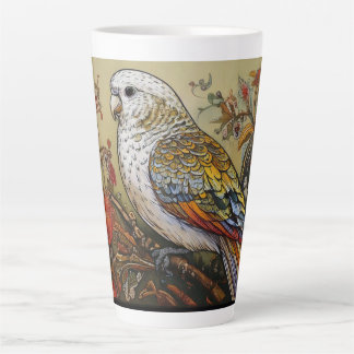 Caneca De Café Latte Periquito de Arte Popular com Flores