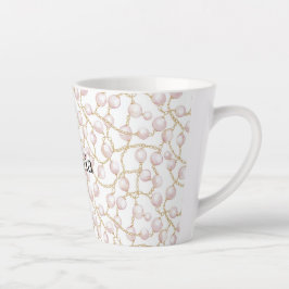 Caneca De Café Latte Pérolas Glam Rosa Dourado