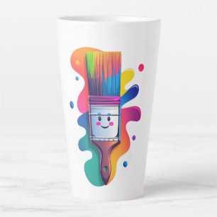 Caneca De Café Latte Personagem de Pincel Fofo com Tinta Colorida