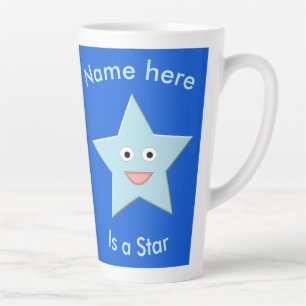 Caneca De Café Latte Personalização da Estrela de Celebração Azul Brilh