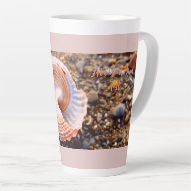Caneca De Café Latte Personalização de Foto de Praia e Seashell (Ângulo direito)