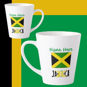Caneca De Café Latte Personalização Verde da bandeira jamaicana e Jamai