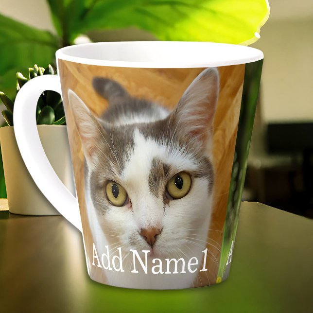 Caneca De Café Latte Personalizado com 2 Fotos e Texto (Criador carregado)