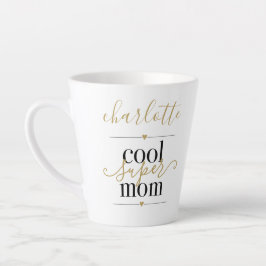 Caneca De Café Latte Personalizado Cool Super Mãe Preto e Dourado Latte
