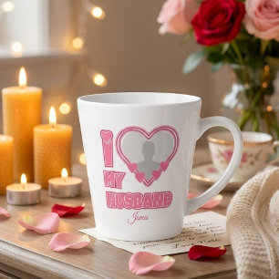 Caneca De Café Latte Personalizado Eu Amo Meu Marido - Adicionar Fotogr
