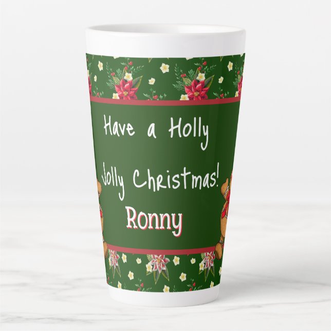 Caneca De Café Latte Personalizado Tenha Um Natal Holly Jolly (Frente)