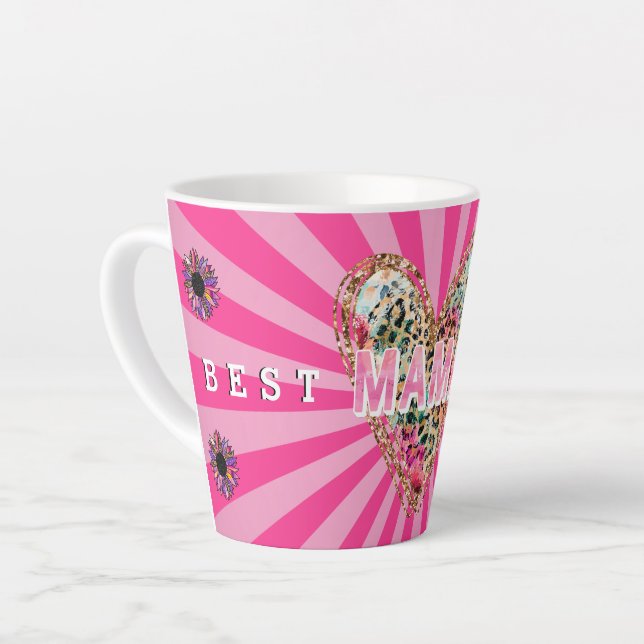Caneca De Café Latte Personalizar a Mãe Floral do Coração (Ângulo esquerdo)