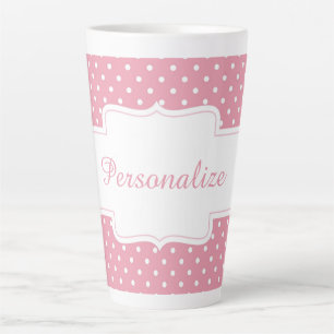 Caneca De Café Latte Personalizar Bolinhas Rosa