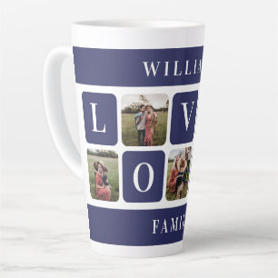 Caneca De Café Latte Personalizar foto da família azul com amor latte 