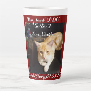 Caneca De Café Latte Personalizar Foto Texto Gato Ruivo Casamento