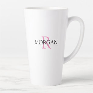 Caneca De Café Latte Personalizar Monograma e Nome, Rosa e Preto