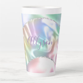 Caneca De Café Latte Personalizar o nome Script Roxo, Onda Iridescente