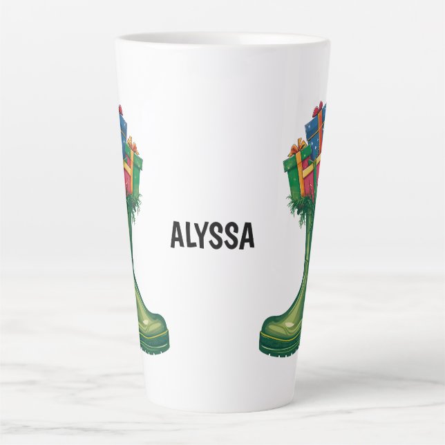 Caneca De Café Latte Personalize as Botas Novas do Papai Noel (Frente)