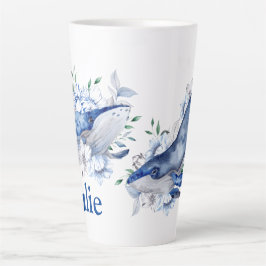 Caneca De Café Latte Personalize Baleias Azuis  