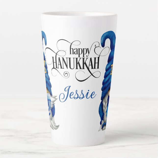 Caneca De Café Latte Personalize Gnomos de Hanukkah (Frente)