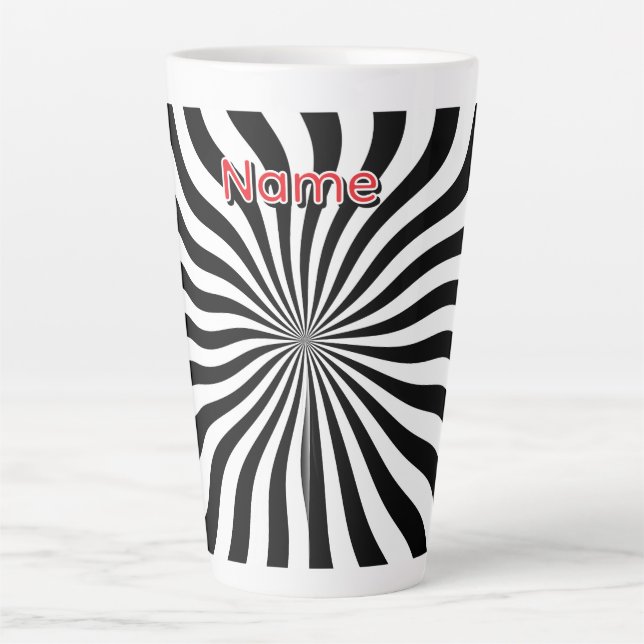 Caneca De Café Latte Personalize Preto Branco Geo  (Frente)