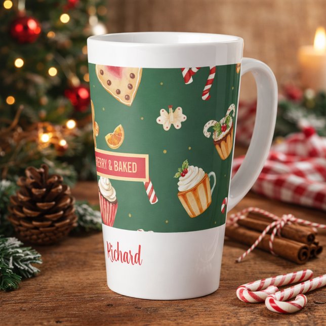 Caneca De Café Latte Personalized Christmas Baking Pattern (Criador carregado)