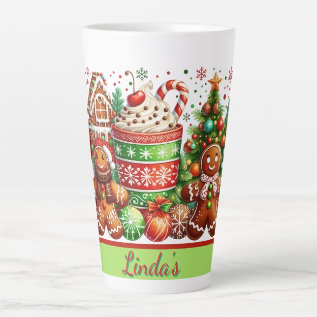 Caneca De Café Latte Personalized Gingerbread Christmas  (Frente)